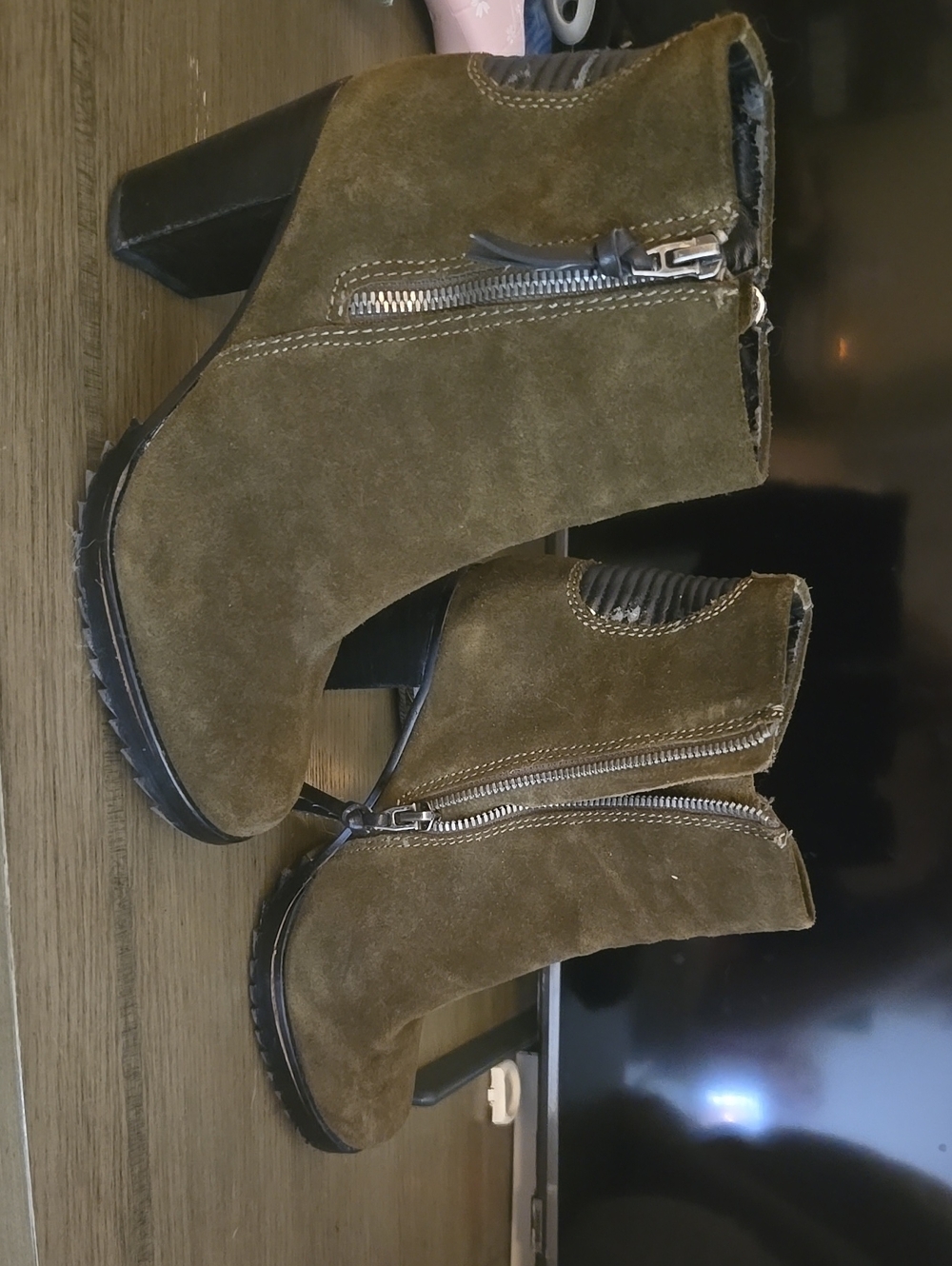 DV by Dolce Vita Olive Suede Side-Zip Ankle Booties